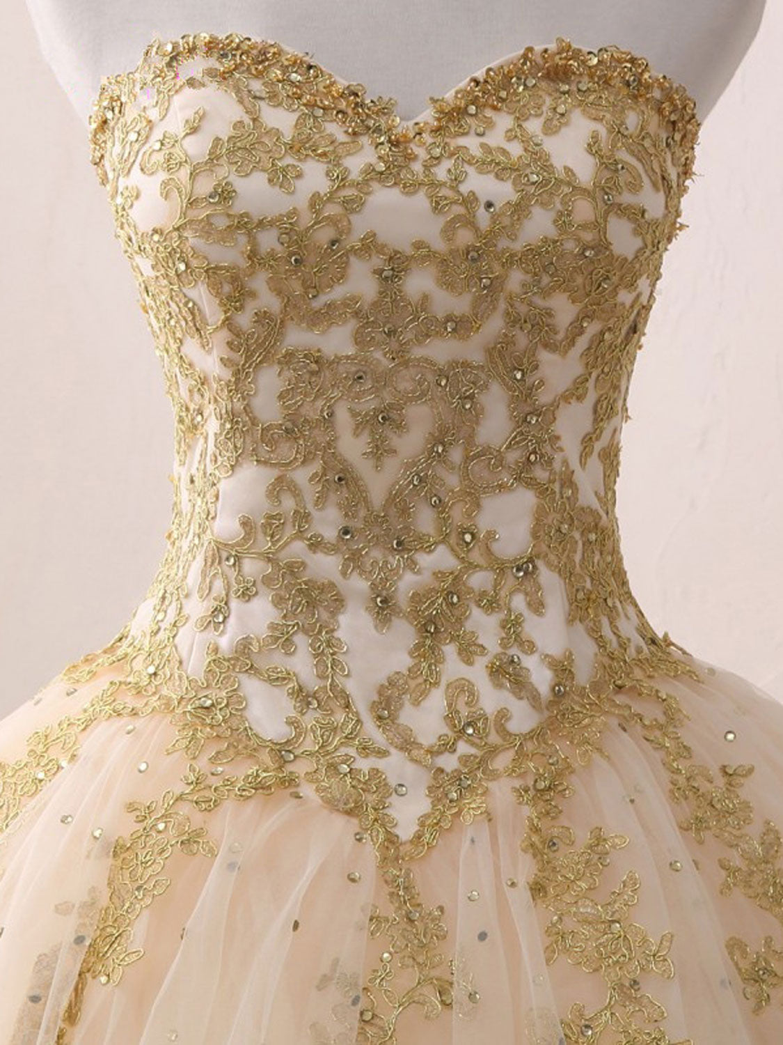 Champagne Sweetheart Neck Tulle Long Classy Prom Gown, Champagne Sweet 16 Dress Secondary image