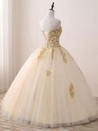 Champagne Sweetheart Neck Tulle Long Classy Prom Gown, Champagne Sweet 16 Dress