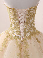 Champagne Sweetheart Neck Tulle Long Classy Prom Gown, Champagne Sweet 16 Dress