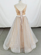 Champagne Sweetheart Tulle Long Prom Dress, Champagne Tulle Formal Dress