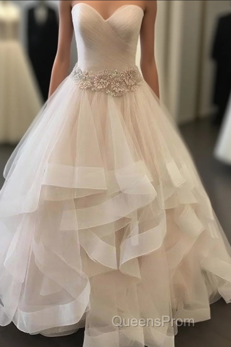 Champagne Sweetheart Tulle Long Evening Prom Dress, Evening Dress Main image