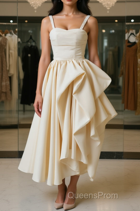 Champagne Tea Length Evening Prom Dress, Champagne Tea Length Formal Homecoming Dress Main image