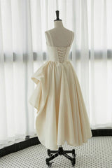 Champagne Tea Length Evening Prom Dress, Champagne Tea Length Formal Homecoming Dress