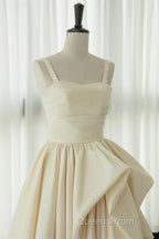 Champagne Tea Length Evening Prom Dress, Champagne Tea Length Formal Homecoming Dress
