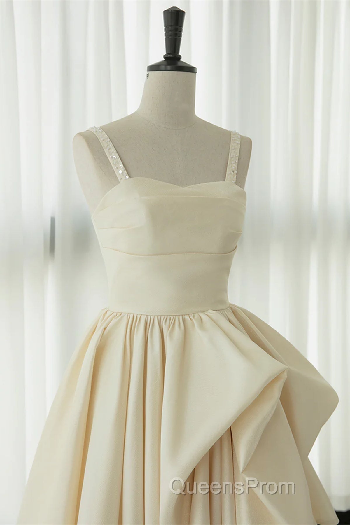 Champagne Tea Length Evening Prom Dress, Champagne Tea Length Formal Homecoming Dress