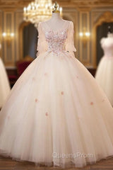Champagne Tulle 3D Appliques Quinceanera Dress