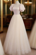 Champagne Tulle A Line Long Evening Prom Dress, Champagne Evening Graduation Dress
