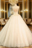 Champagne Tulle Beaded Long Evening Prom Dress, A-Line Evening Party Dress