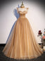 Champagne Tulle Beaded Long Sweet 16 Evening Dress, Champagne Party Dress