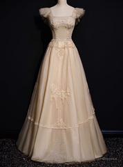 Champagne Tulle Beading Prom Dress