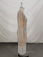 Champagne Tulle Beads Mermaid Short Evening Prom Dress, Champagne Evening Dress