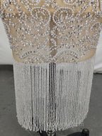 Champagne Tulle Beads Mermaid Short Evening Prom Dress, Champagne Evening Dress