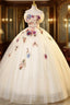Champagne Tulle Colorful Flower Quinceanera Dress
