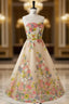 Champagne Tulle Embroidery Strapless Tea Length Evening Prom Dress