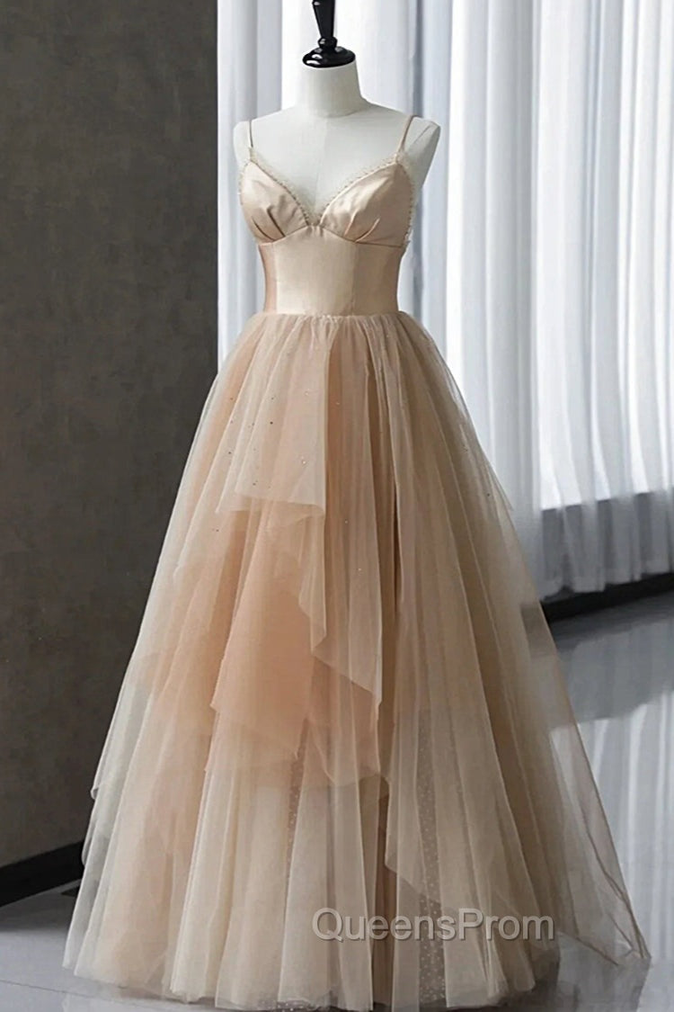 Champagne Tulle Gradient Tulle Straps Long Evening Dress, Charming Evening Gown Main image
