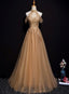 Champagne Tulle Halter Long Party Dress, A-Line Classy Gown