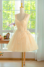 Champagne Tulle Knee Length Evening Prom Dress, Lovely A-Line Party Homecoming Dress