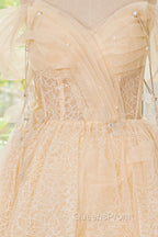 Champagne Tulle Knee Length Evening Prom Dress, Lovely A-Line Party Homecoming Dress