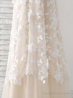 Champagne Tulle Lace Applique Long Prom Dress Champagne Evening Dress