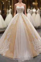 Champagne Tulle Lace Appliques Sweetheart With Beading Evening Prom Dress