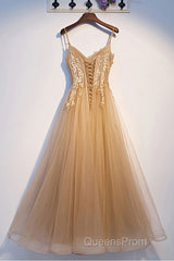 Champagne tulle lace long Evening Prom Dress champagne formal Dress
