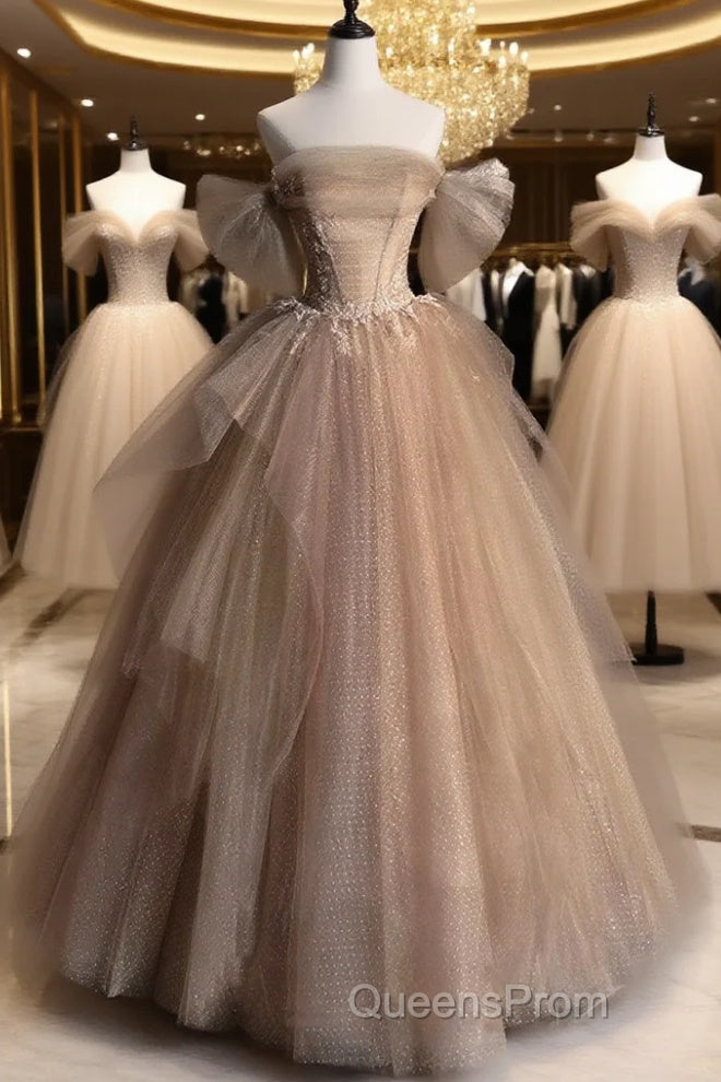 Champagne Tulle Lace Long Evening Prom Dress, Champagne Formal Evening Dress Main image