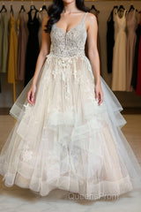 Champagne tulle lace long Evening Prom Dress champagne lace evening Dress