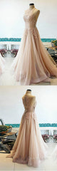 Champagne tulle lace long Evening Prom Dress, champagne tulle evening Dress