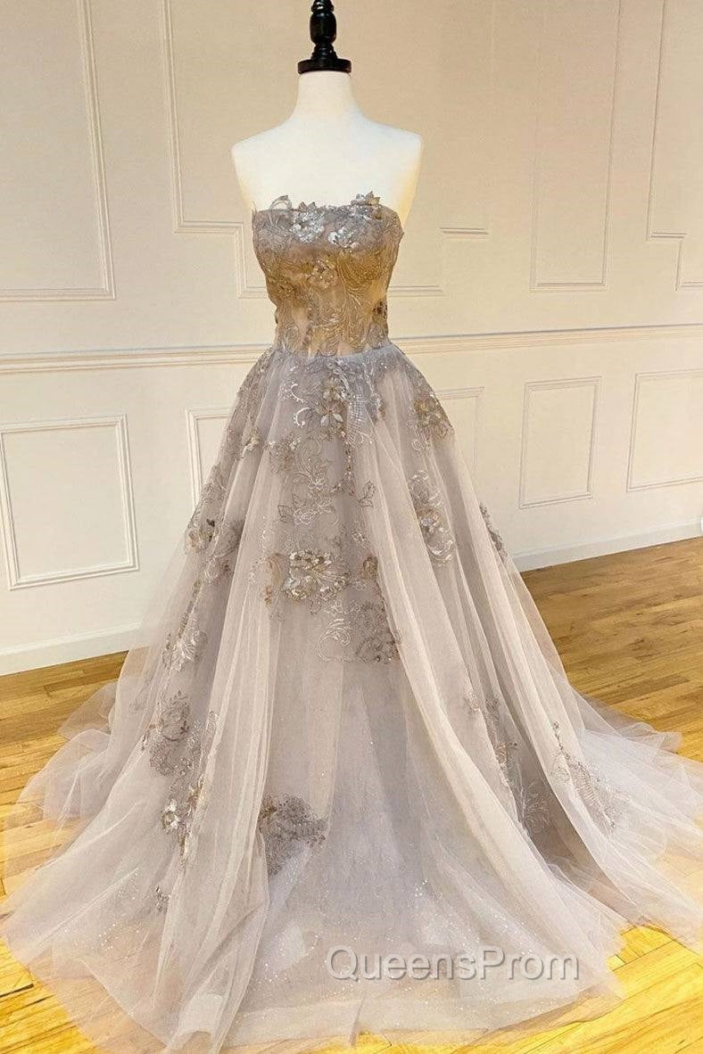 Champagne Tulle Lace Long Evening Prom Dress Lace Evening Dress Secondary image