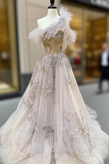 Champagne Tulle Lace Long Evening Prom Dress Lace Evening Dress