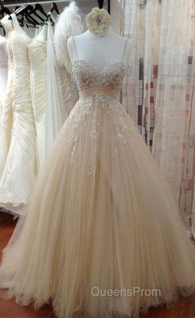 Champagne Tulle Lace Long Evening Prom Dress, Lace Wedding Dress Secondary image