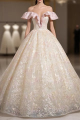 Champagne Tulle Lace Off the Shoulder Quinceanera Dress