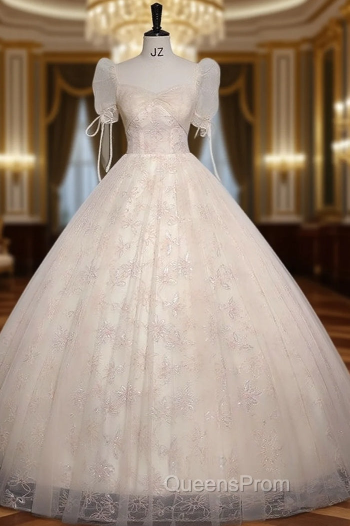 Champagne Tulle Lace Sequins Short Sleeve Quinceanera Dress Main image