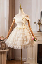 Champagne Tulle Lace Short Evening Prom Dress Homecoming Dress, Lovely A-Line Party Dress