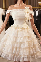 Champagne Tulle Lace Short Evening Prom Dress Homecoming Dress, Lovely A-Line Party Dress