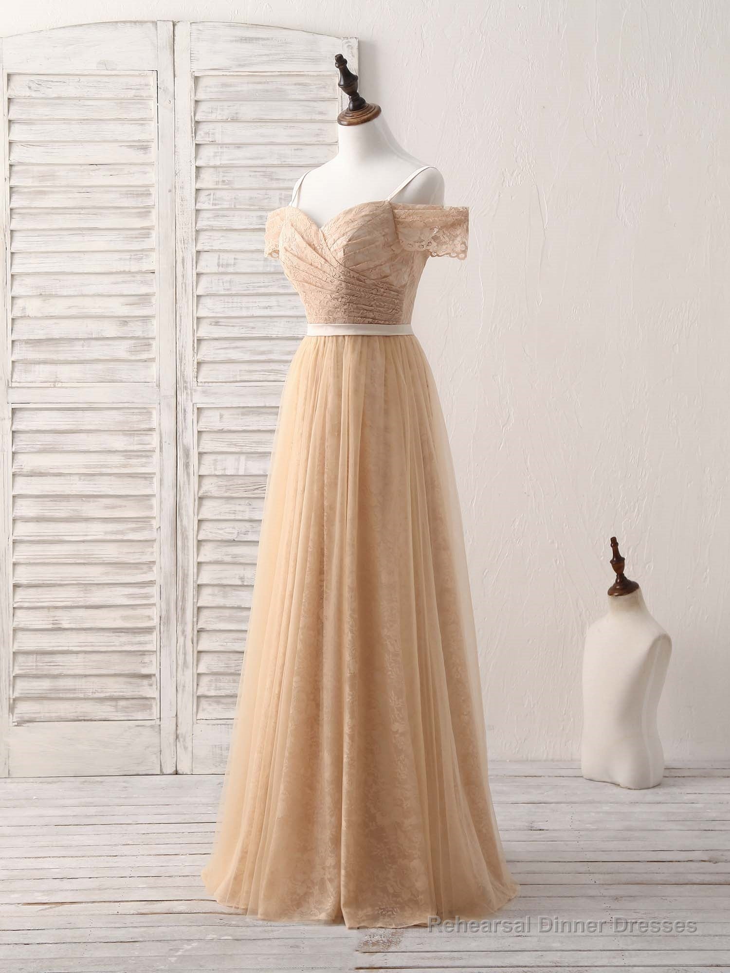 Champagne Tulle Long Bridesmaid Dress, Champagne Prom Dresses Secondary image