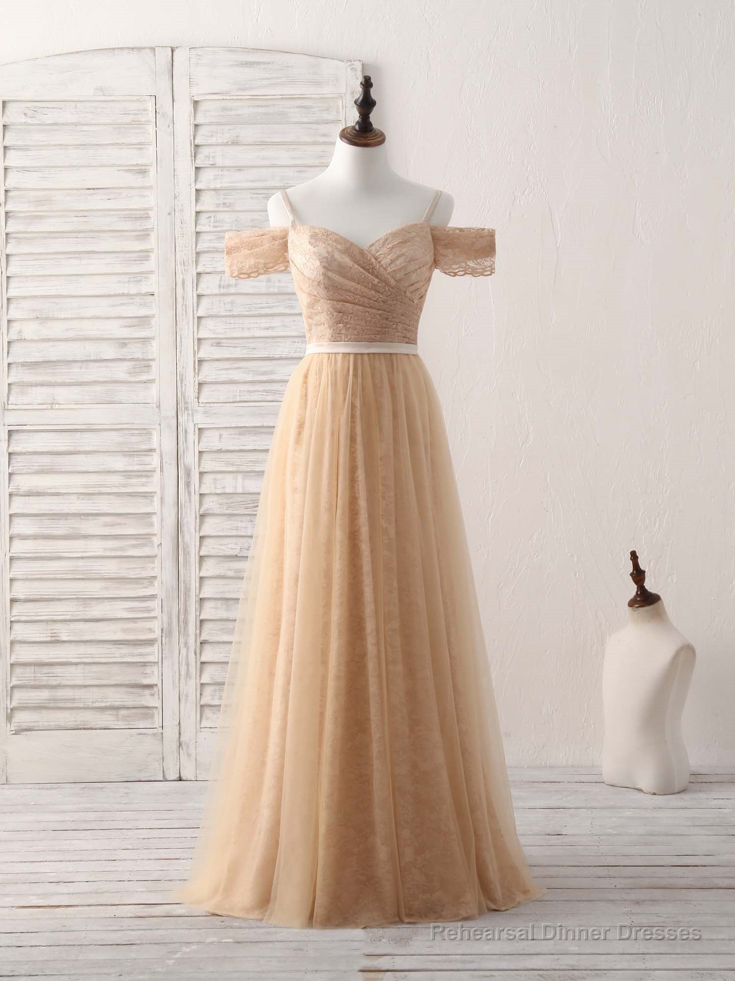 Champagne Tulle Long Bridesmaid Dress, Champagne Prom Dresses Main image