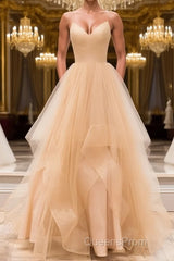 Champagne tulle long Evening Prom Dress, champagne evening Dress