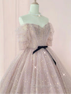 Champagne Tulle Long Evening Prom Dress ,Tulle Lace Evening Dress