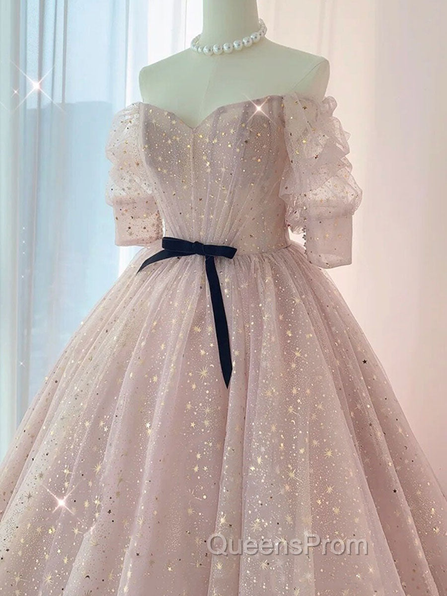 Champagne Tulle Long Evening Prom Dress ,Tulle Lace Evening Dress