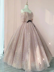 Champagne tulle long prom dress, tulle long evening dress