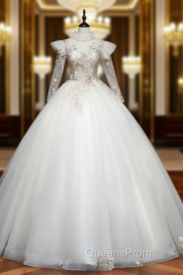 Champagne Tulle Long Sleeve Appliques Backless Quinceanera Dress