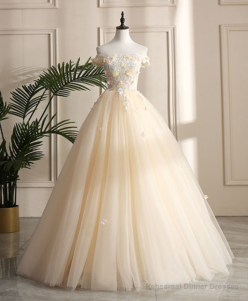 Champagne Tulle Off Shoulder Lace Long Prom Dress ,Sweet 16 Dress Secondary image