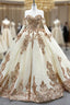 Champagne Tulle Sequins Appliques Sweetheart Evening Prom Dress