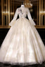Champagne Tulle Sequins Long Sleeve Embroidery Quinceanera Dress