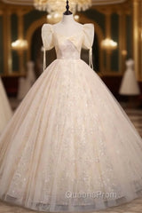 Champagne Tulle Sequins Short Sleeve Quinceanera Dress