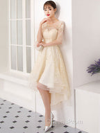 Champagne Tulle Short Evening Prom Dress, Champagne Homecoming Dress