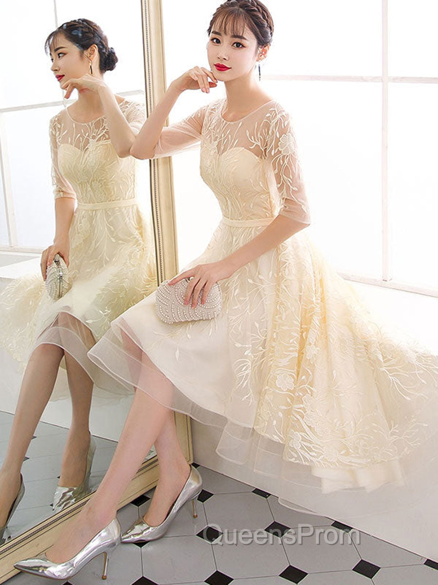 Champagne Tulle Short Evening Prom Dress, Champagne Homecoming Dress