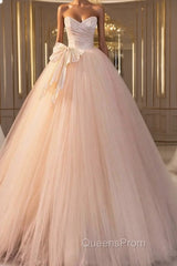 Champagne Tulle Strapless Pleats Bow Wedding Dress