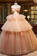 Champagne Tulle Sweetheart Pleats Evening Prom Dress